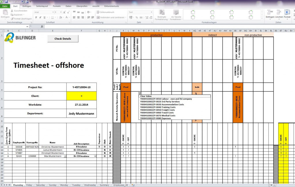 Timesheet Bilfinger CATS