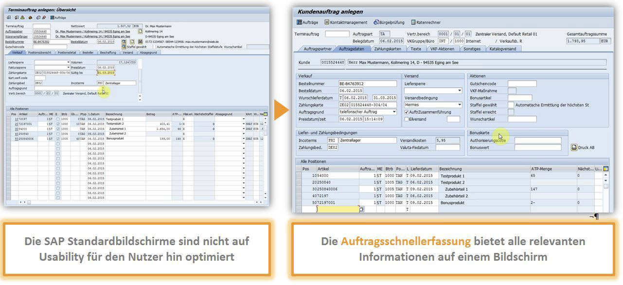 Auftragsschnellerfassung SAP Vergleich Standard SERKEM