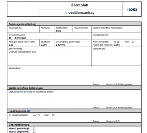 SAP IM Investitionsprojekte Formblatt Investitionsantrag