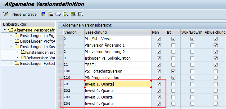 SAP IM Investitionsprojekte Versionsdefinition