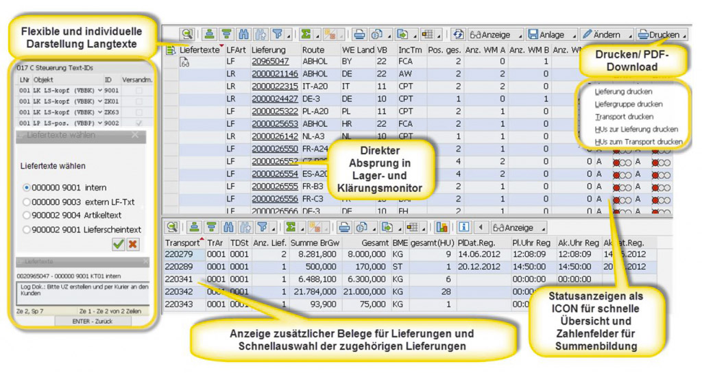 SAP-Monitore Beispiel für Versandmonitor