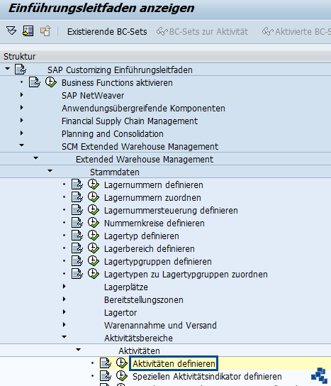 SAP EWM Aktivitäten definieren Customizing
