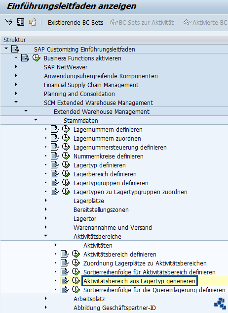 SAP EWM Aktivitaetsbereich aus Lagertyp generieren Customizing