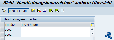 SAP EWM Lager-Handhabungskennzeichen definieren neuer Eintrag