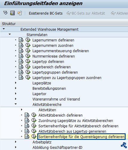 SAP EWM Sortierreihenfolge Quereinlagerung definieren Customizing