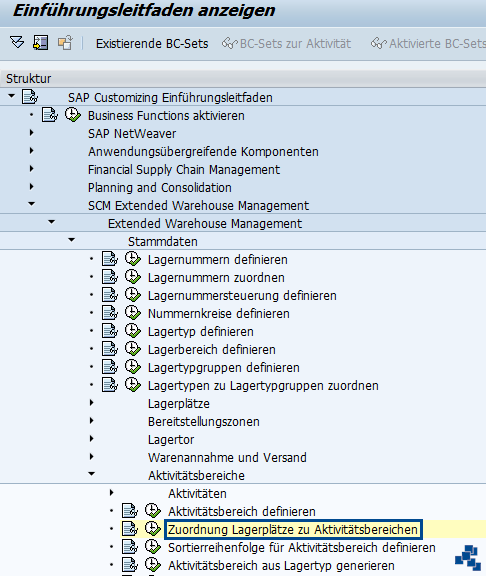 SAP EWM Zuordnung Lagerplätze zu Aktivitätsbereichen Customizing