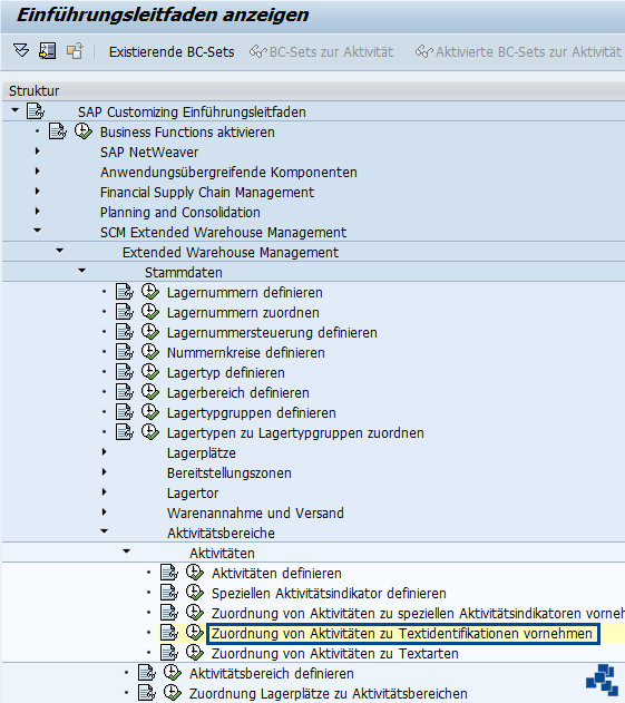 SAP EWM Zuordnung von Aktivitäten zu Textidentifikationen Customizing