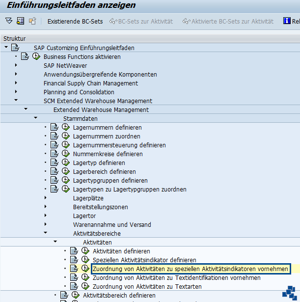 SAP EWM Zuordnung von Aktivitäten zu speziellen Aktivitätsindikatoren vornehmen Customizing