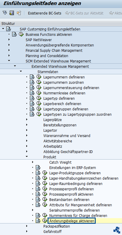 SAP EWM Änderungsbelege aktivieren Customizing