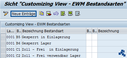 SAP EWM Bestandsarten neuer Eintrag