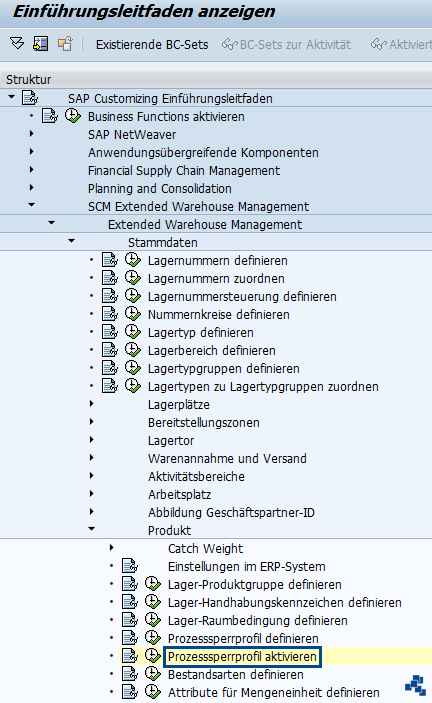 SAP EWM Prozesssperrprofil aktivieren Customizing