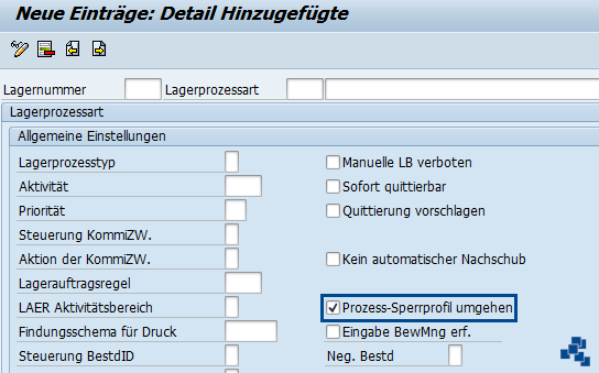 SAP EWM Prozesssperrprofil definieren Lagerprozessart
