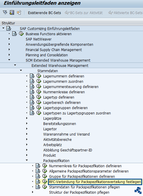 SAP EWM RFC-Verbindung für Packspezifikationsverteilung festlegen Customizing