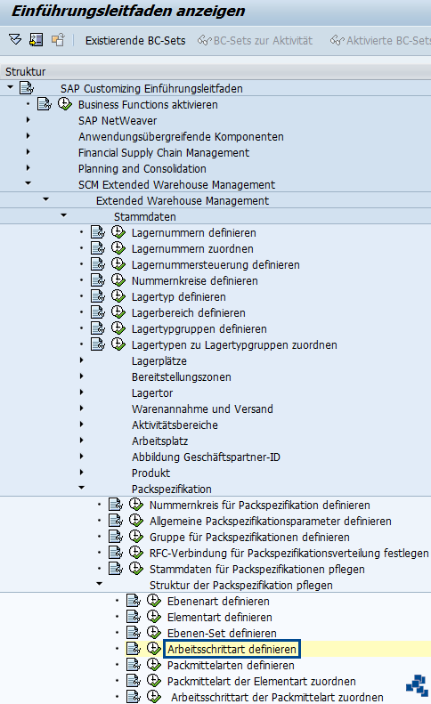 SAP EWM Arbeitsschrittart definieren Customizing