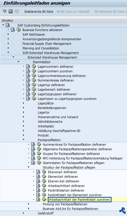 SAP EWM Arbeitsschrittart der Packmittelart zuordnen Customizing