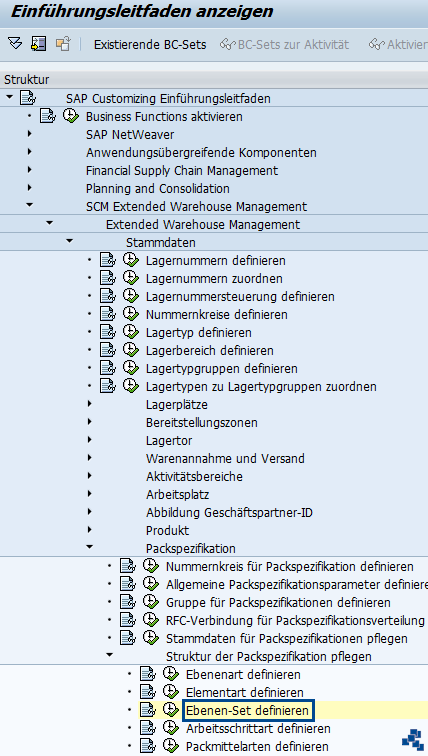 SAP EWM Ebenen-Set definieren Customizing