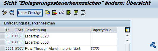 SAP EWM Einlagerungssteuerkennzeichen definieren_neuer Eintrag