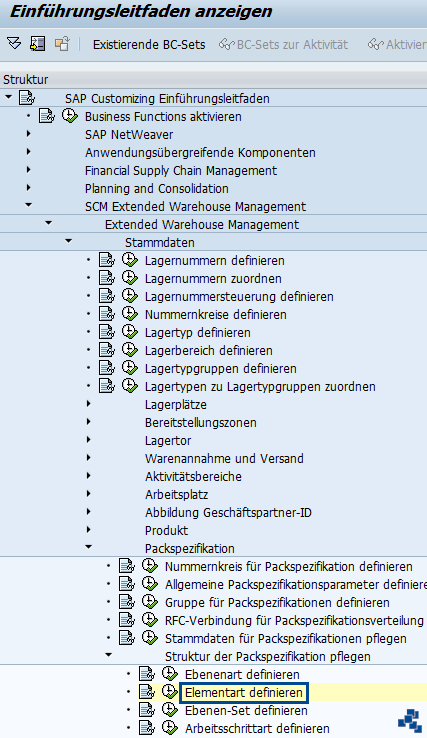 SAP EWM Elementart definieren Customizing