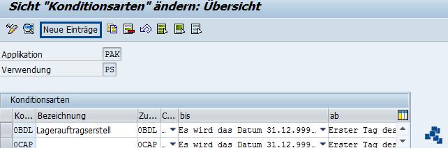 SAP EWM Konditionsarten definieren_neuer Eintrag