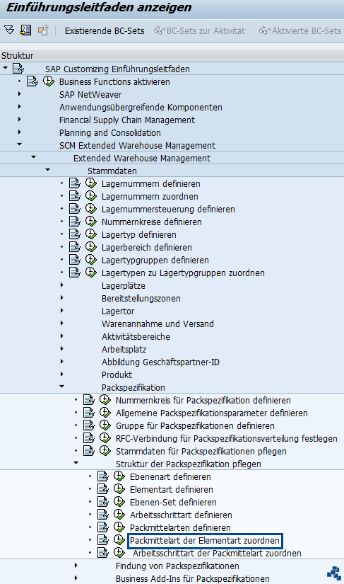 SAP EWM Packmittelart der Elementart zuordnen Customizing