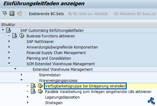 SAP EWM Verfügbarkeitsgruppe bei Einlagerung einstellen_Customizing