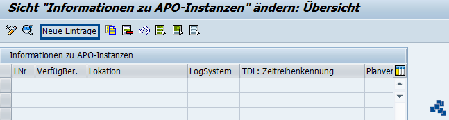 SAP EWM Informationen zu APO-Instanzen ändern_neuer Eintrag