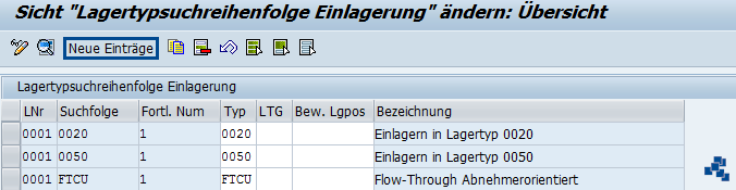 SAP EWM Lagertypen der Lagertypsuchreihenfolge zuordnen_neuer Eintrag