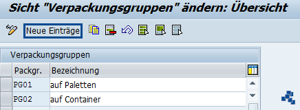SAP EWM Verpackungsgruppe definieren_neuer Eintrag