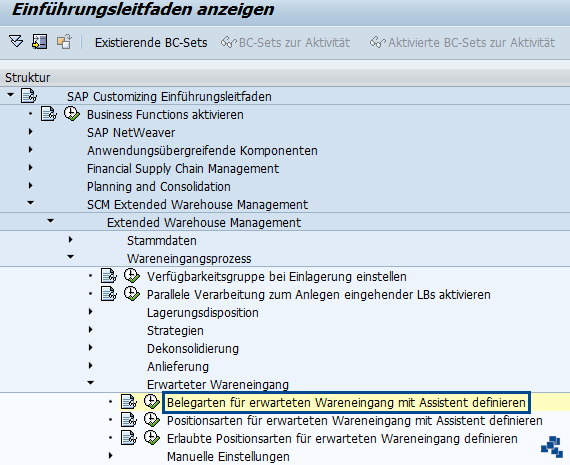 SAP EWM Belegarten für erwarteten Wareneingang mit Assistent definieren_Customizing