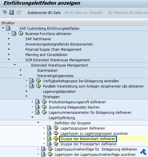 SAP EWM Gruppe der Bestandsart definieren_Customizing