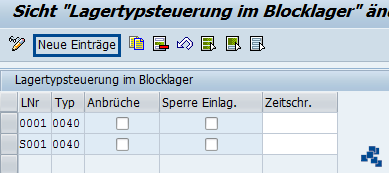 SAP EWM Lagertypsteuerung im Blocklager_neuer Eintrag