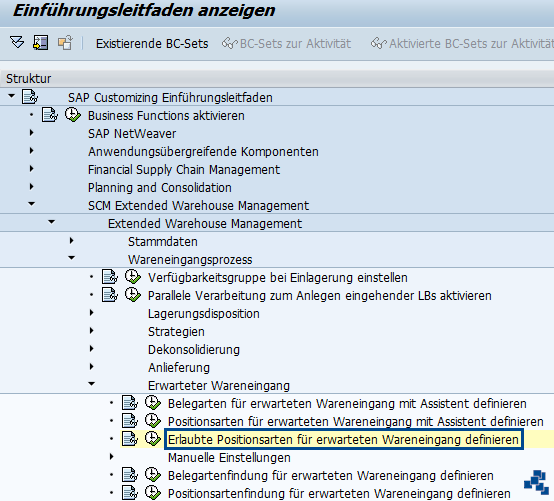SAP EWM Erlaubte Positionsarten für erwarteten Wareneingang definieren_Customizing
