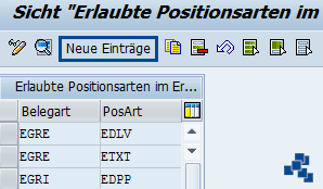 SAP EWM Erlaubte Positionsarten für erwarteten Wareneingang definieren_neuer Eintrag