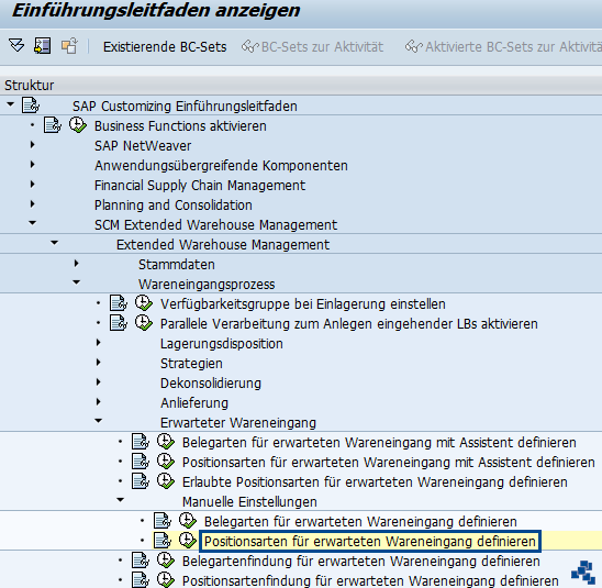 SAP EWM Positionsarten für erwarteten Wareneingang definieren_Customizing
