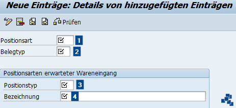 SAP EWM Positionsarten für erwarteten Wareneingang definieren_Positionsart