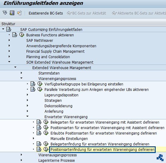 SAP EWM Positionsartenfindung für erwarteten Wareneingang definieren_Customizing