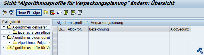 SAP EWM Algorithmusprofile fuer Verpackungsplanung definieren_Profile neuer Eintrag