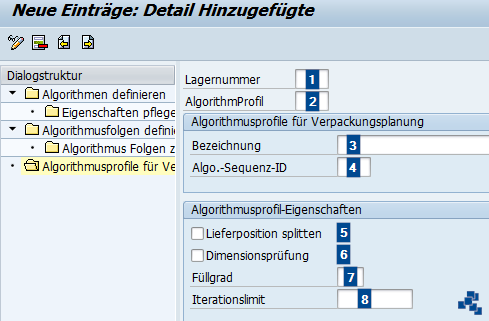 SAP EWM Algorithmusprofile fuer Verpackungsplanung definieren_Profile