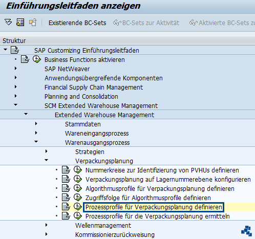 SAP EWM Prozessprofile fuer Verpackungsplanung definieren_Customizing