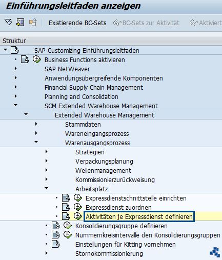 SAP EWM Aktivitäten je Expressdienst definieren_Customizing