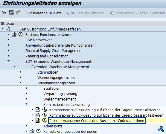 SAP EWM Interne Ausnahme-Codes den Ausnahme-Codes zuordnen_Customizing